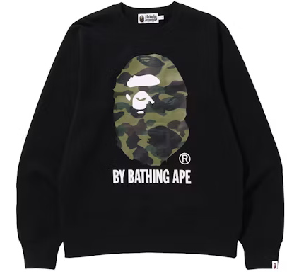 Bape 1st Green Camo big head crew neck black