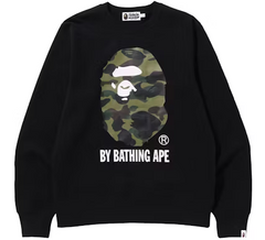Bape 1st Green Camo big head crew neck black