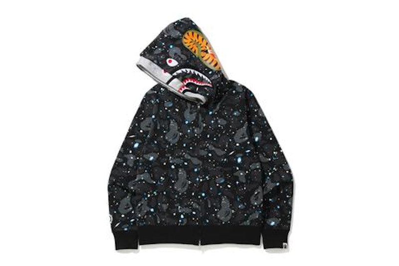 BAPE Space Camo Shark Full Zip Double Hoodie Black