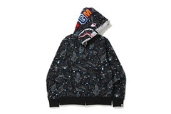 BAPE Space Camo Shark Full Zip Double Hoodie Black