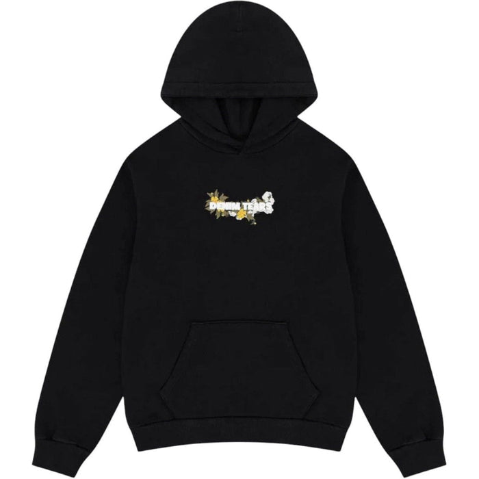 Embroidered Floral Logo Hoodie - Black