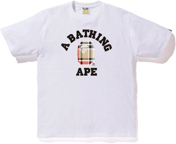 BAPE Check College Tee - Beige/White