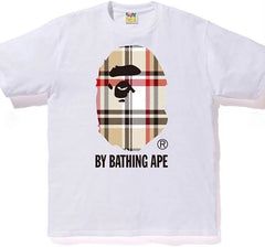 Bape Check Ape Head Tee - Beige/White