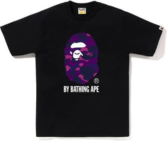 Bape Purple Color Camo Ape Head Tee - Black