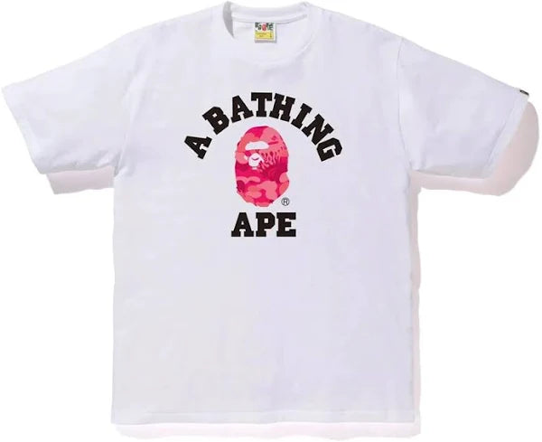 BAPE Pink Fire Camo College Tee - White